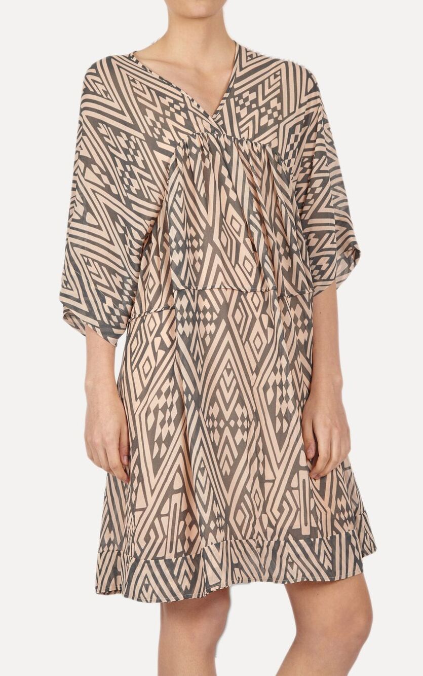 Ba&sh Freaky Swing Dress Oversized Tiered Chiffon Pink & Gray Print
